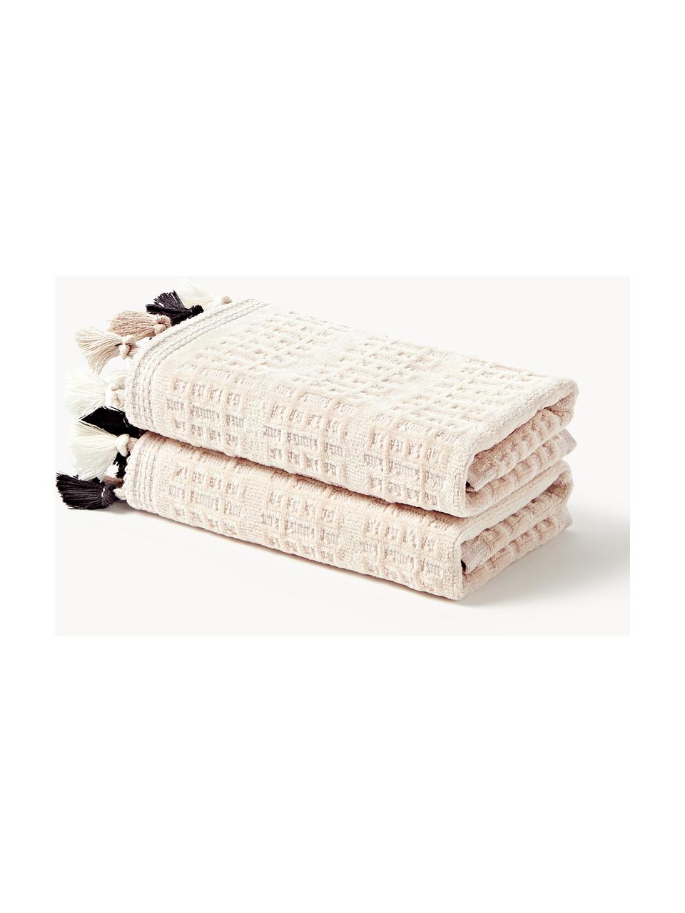 Serviette de toilette en velours avec franges Tallulah, tailles variées, Beige, multicolore, Serviettes de toilette, larg. 50 x long. 100 cm, 2 pièces