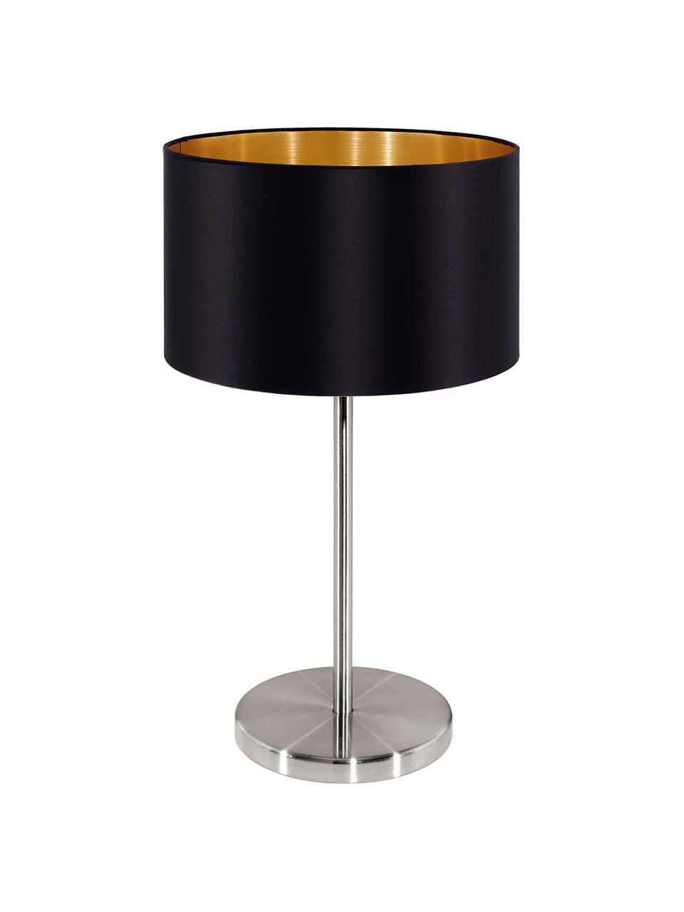 Tischlampe Jamie mit Gold-Dekor, Lampenfuß: Metall, vernickelt, Schwarz,Silberfarben, Ø 23 x H 42 cm