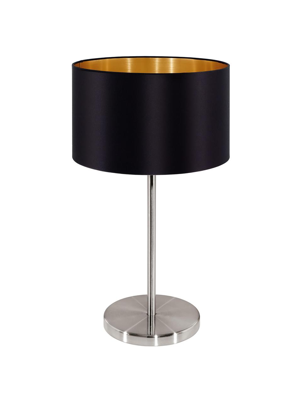 Tafellamp Jamie, Lampvoet: vernikkeld metaal, Zwart, zilverkleurig, Ø 23 x H 42 cm