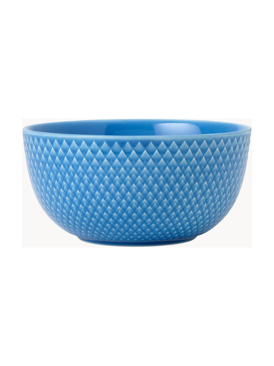 Porzellan-Schälchen Rhombe mit Struktur-Muster, 4 Stück, Porzellan, Blau, Ø 13 x H 7 cm