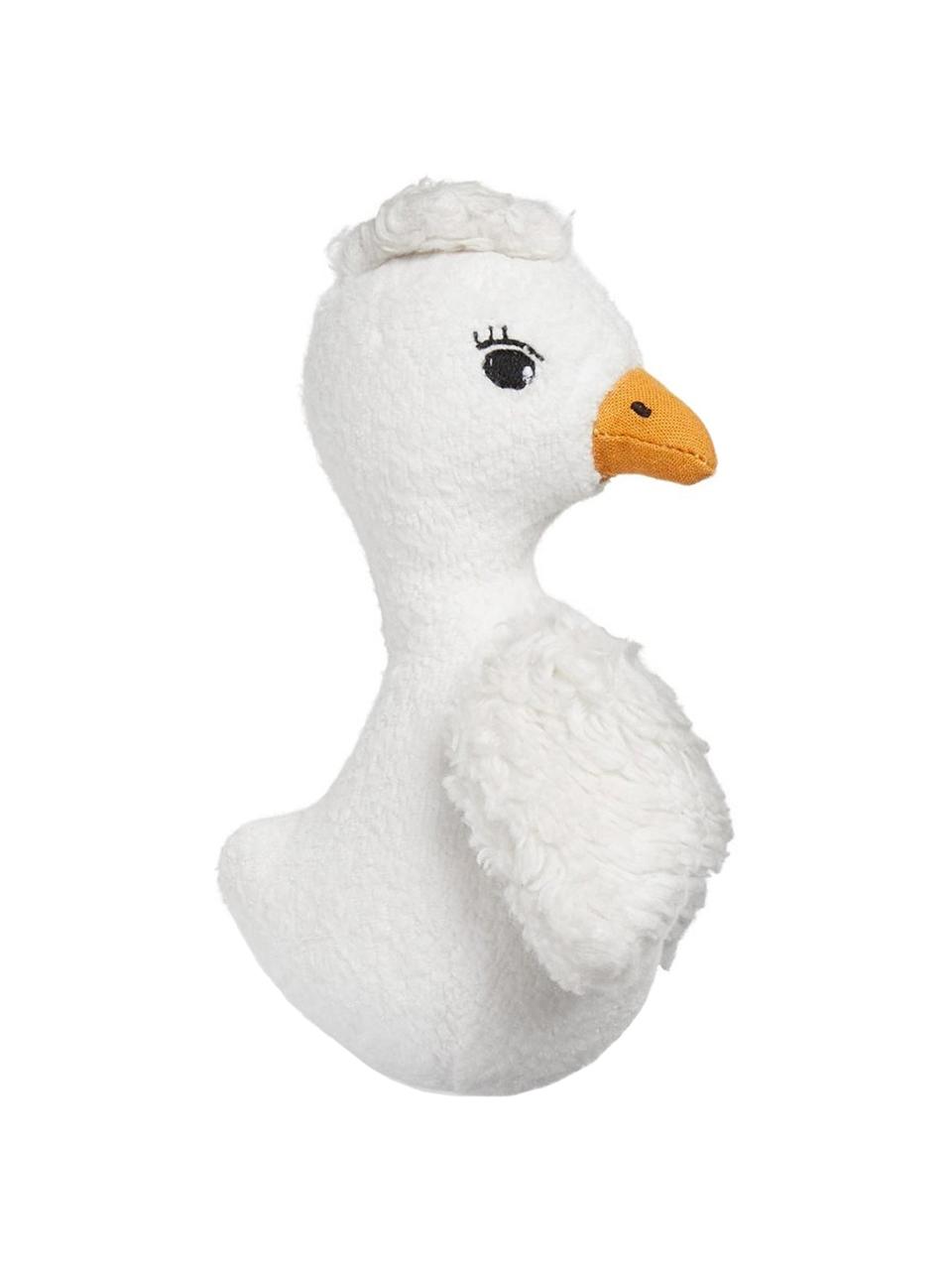 Hochet en coton bio Bird, Blanc, jaune, noir