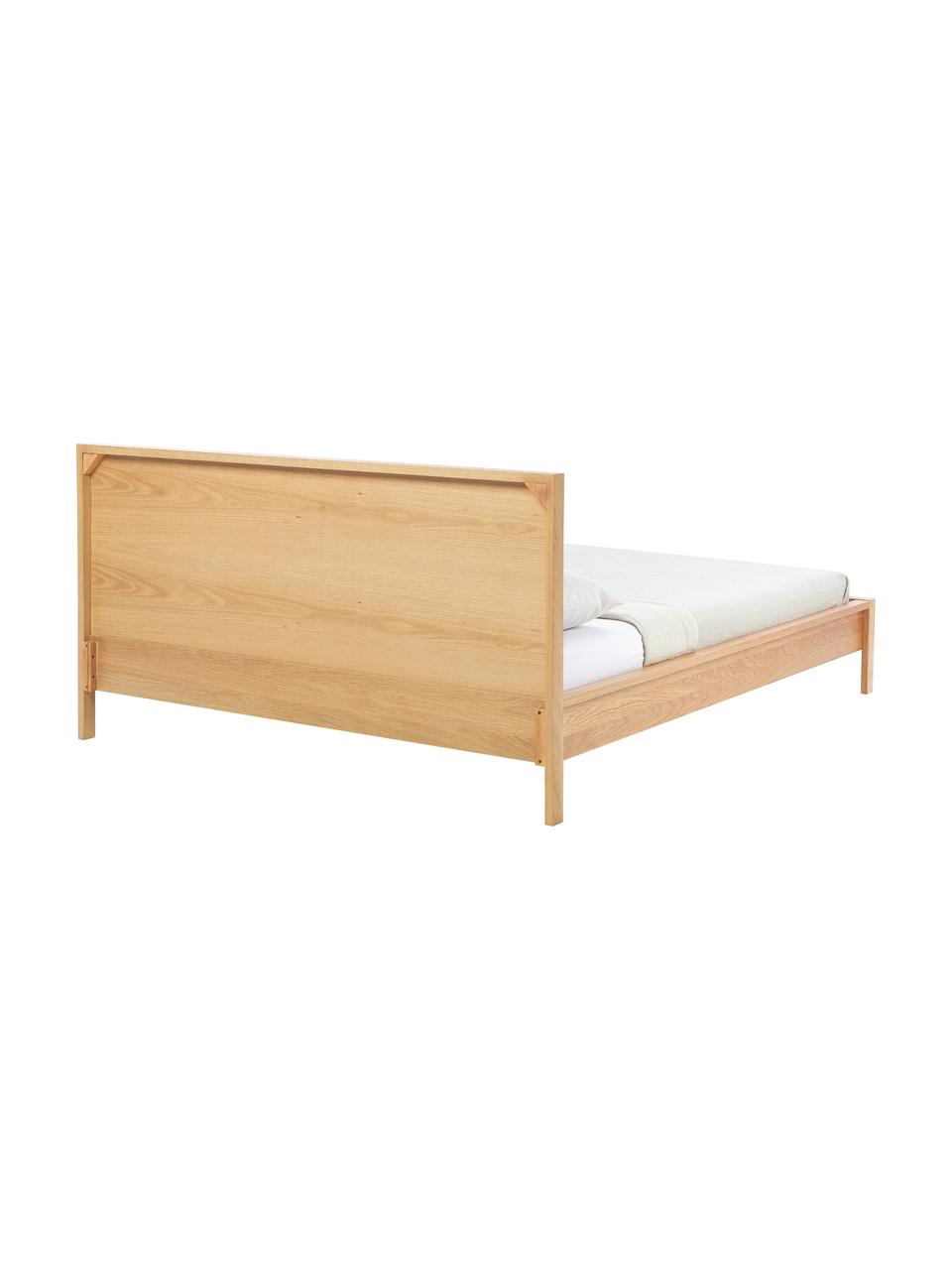 Łóżko z drewna z zagłówkiem Tammy, Drewno naturalne z fornirem z drewna dębowego, Jasne drewno naturalne, 140 x 200 cm