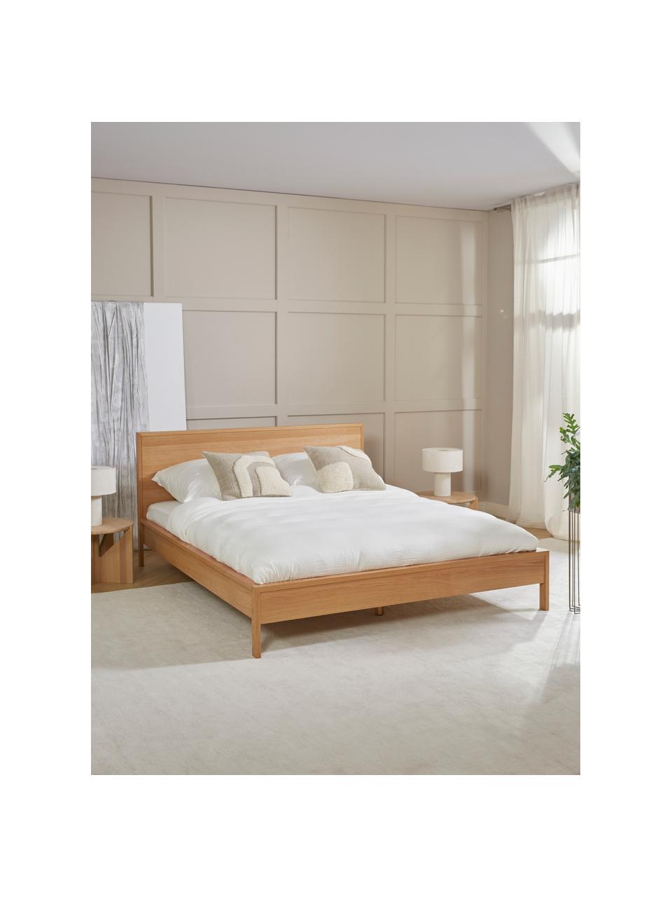 Dřevěná postel s čelem Tammy, Dřevo s dubovou dýhou, Dubové dřevo, 160 x 200 cm