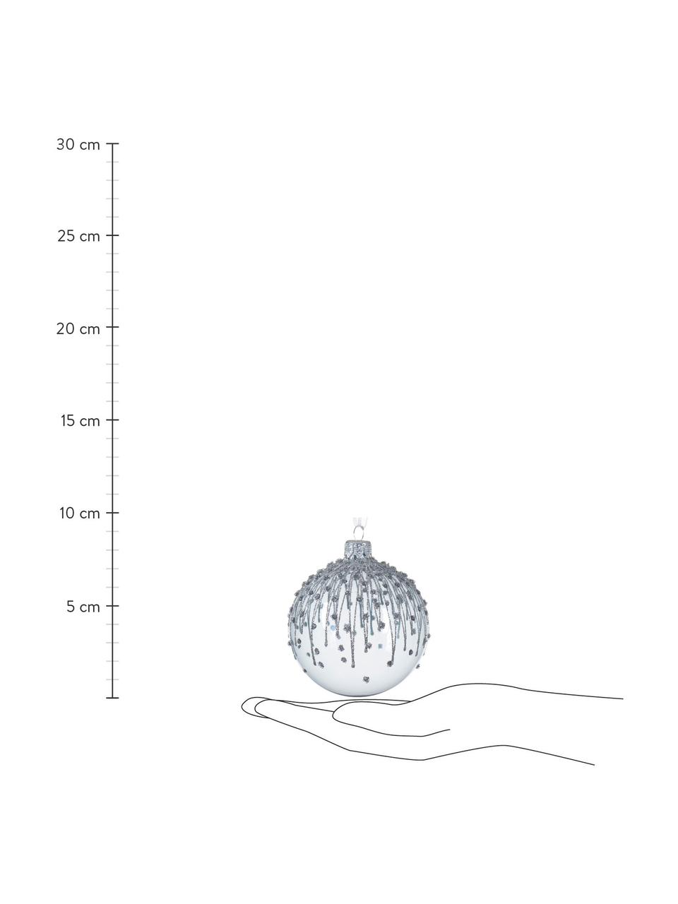 Komplet bombek Snowy, 6 elem., Szkło, Niebieski, transparentny, odcienie srebrnego, Ø 8 cm