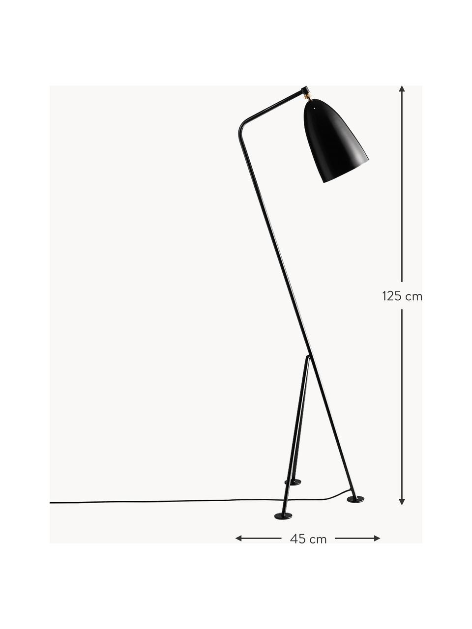 Malá stojací lampa Gräshoppa, Černá, mosazná, Š 44 cm, V 126 cm