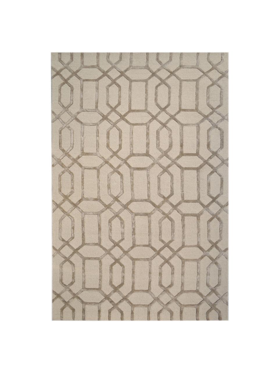 Handgetufteter Wollteppich Vegas mit Hoch-Tief-Effekt, Flor: 80% Wolle, 20% Viskose, Beige, Creme, B 200 x L 300 cm (Größe L)