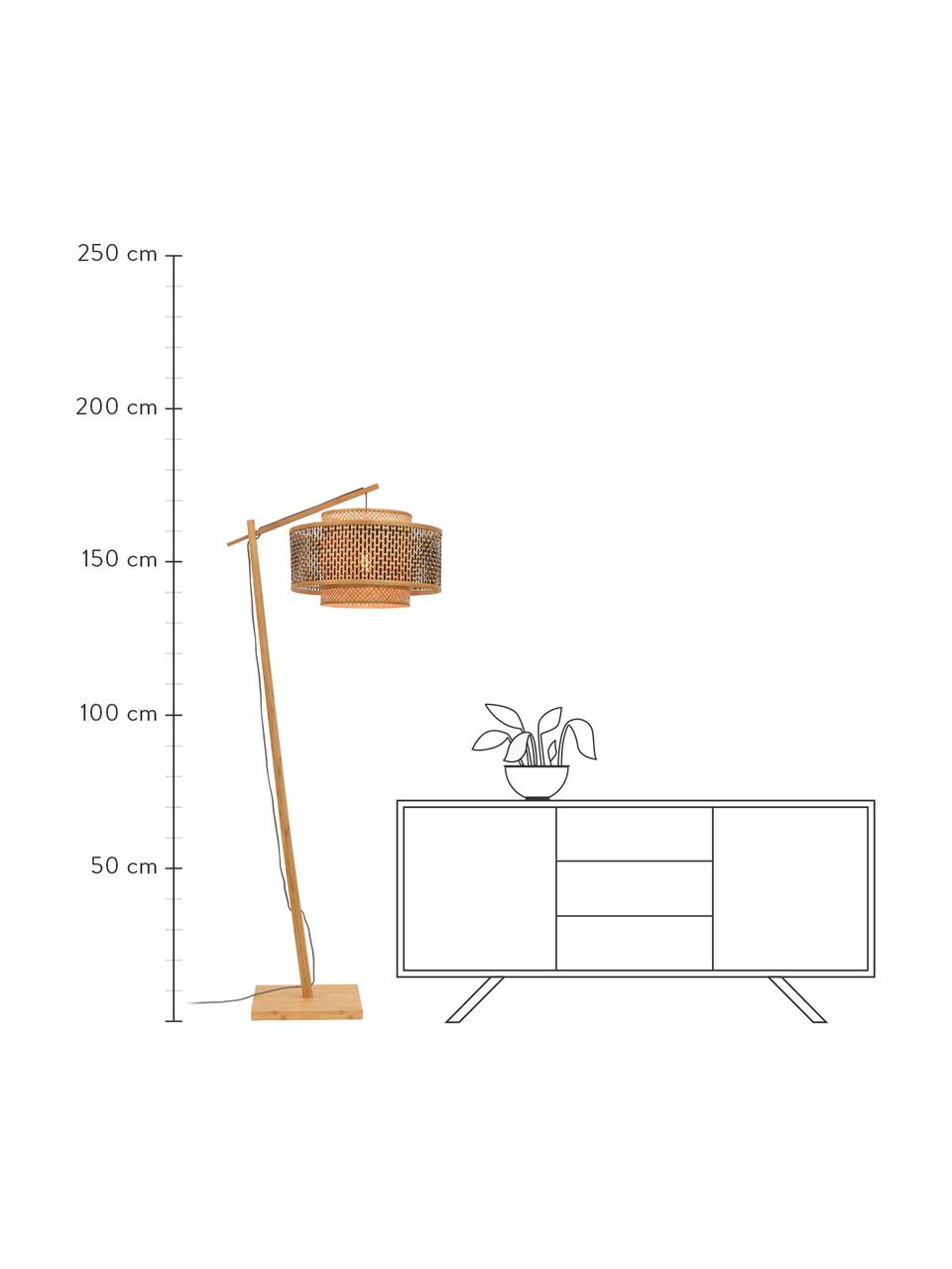 Velká oblouková lampa z bambusu Bhutan, Světle hnědá, černá, šedá, Ø 50 cm, V 176 cm