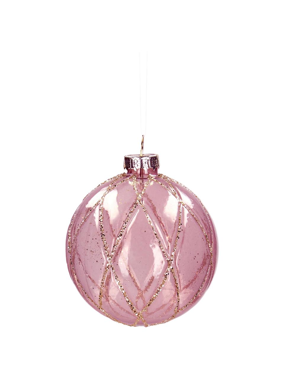 Boule de Noël Shine, 4 pièces, Verre, Rose, couleur dorée, Ø 8 cm