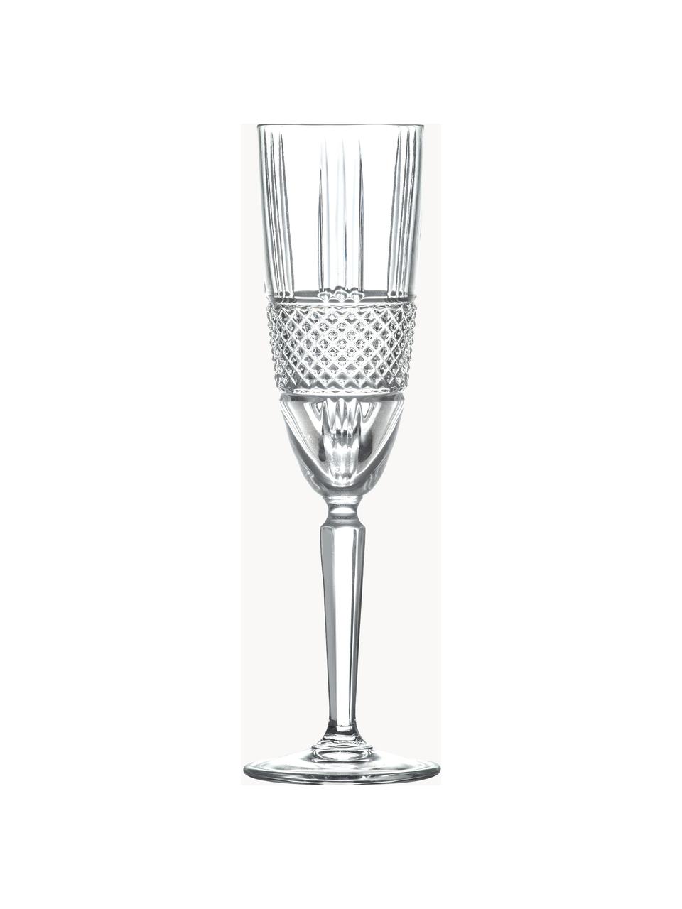 Flute champagne in cristallo con rilievo Brillante 6 pz, Cristallo, Trasparente, Ø 6 x Alt. 23 cm, 180 ml