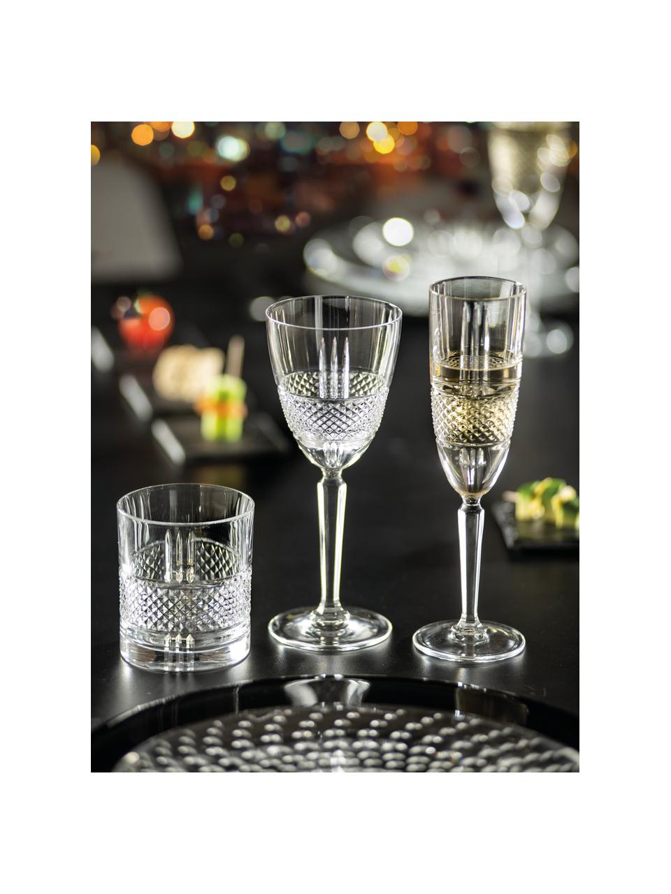 Flute champagne in cristallo con rilievo Brillante 6 pz, Cristallo, Trasparente, Ø 6 x Alt. 23 cm, 180 ml