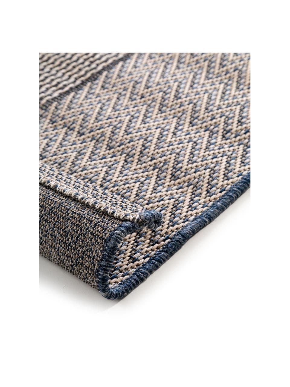 In- & outdoor vloerkleed River, 100% polypropyleen, Crèmewit, blauw, B 100 x L 150 cm (maat S)
