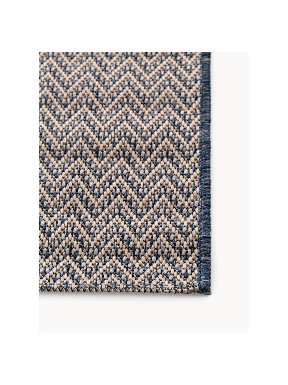 Tapis intérieur-extérieur River, 100 % polypropylène, Blanc crème, bleu, larg. 100 x long. 150 cm (taille S)