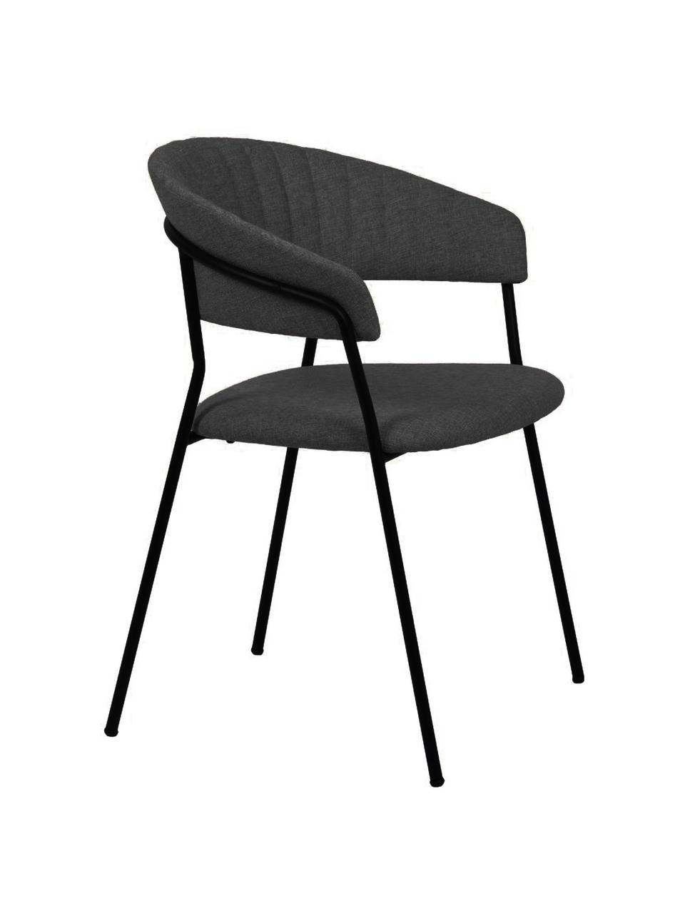 Gestoffeerde stoelen Belle in antraciet, 2 stuks, Bekleding: 70% polyester, 30% acryl , Zitvlak: polypropyleen, Poten: gepoedercoat staal, Geweven stof antraciet, B 57 x D 54 cm