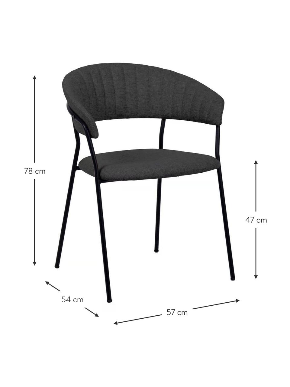 Krzesło tapicerowane Belle, 2 szt., Tapicerka: 70% poliester, 30% akryl , Tapicerka: , Nogi: stal malowana proszkowo, Antracytowa tkanina, S 57 x G 54 cm