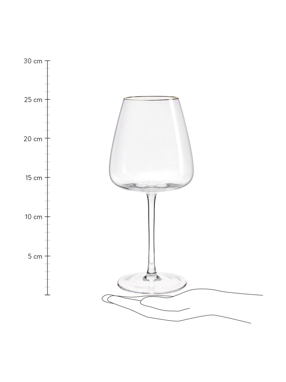 Verre à vin rouge soufflé bouche avec bord doré Ellery, 4 pièces, Verre, Transparent avec bord couleur dorée, Ø 11 x haut. 23 cm