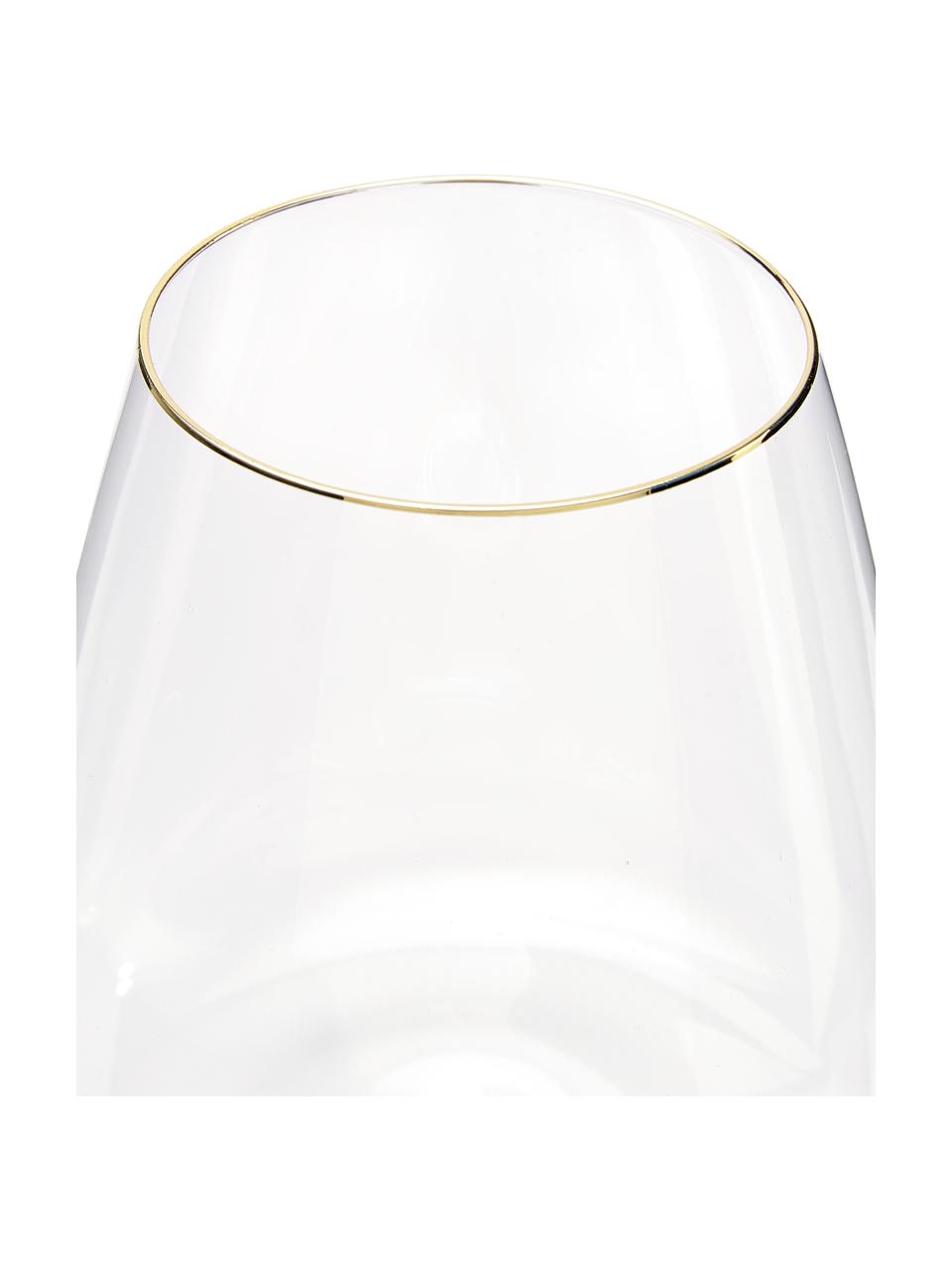 Verre à vin rouge soufflé bouche avec bord doré Ellery, 4 pièces, Verre, Transparent avec bord couleur dorée, Ø 11 x haut. 23 cm