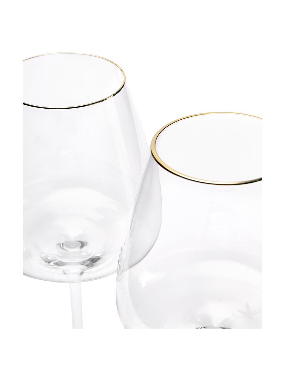 Copas de vino tinto de vidrio soplado artesanalmente Ellery, 4 uds., Vidrio, Transparente con borde dorado, Ø 11 x Al 23 cm
