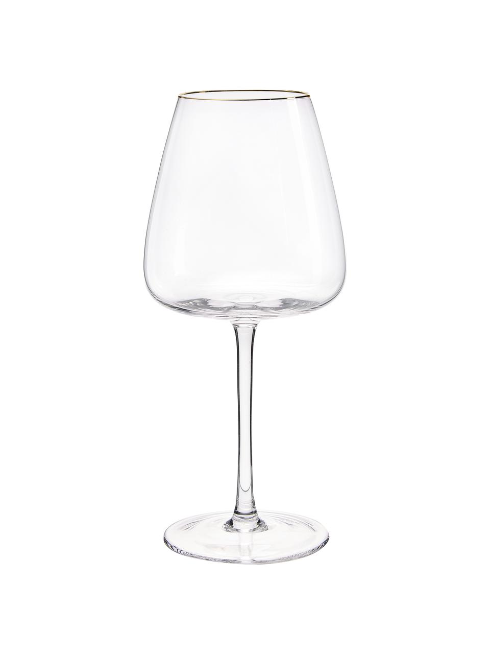 Copas de vino tinto de vidrio soplado artesanalmente Ellery, 4 uds., Vidrio, Transparente con borde dorado, Ø 11 x Al 23 cm