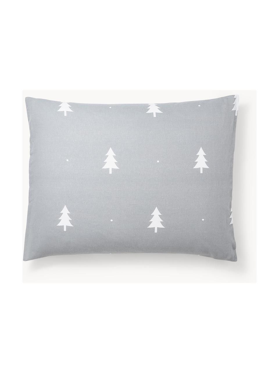 Taie d'oreiller en flanelle avec sapins X-mas Tree, Gris clair, blanc, larg. 50 x long. 70 cm