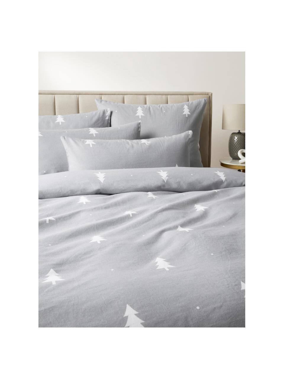 Funda de almohada de franela invernal X-mas Tree, Gris claro, blanco, An 40 x L 80 cm