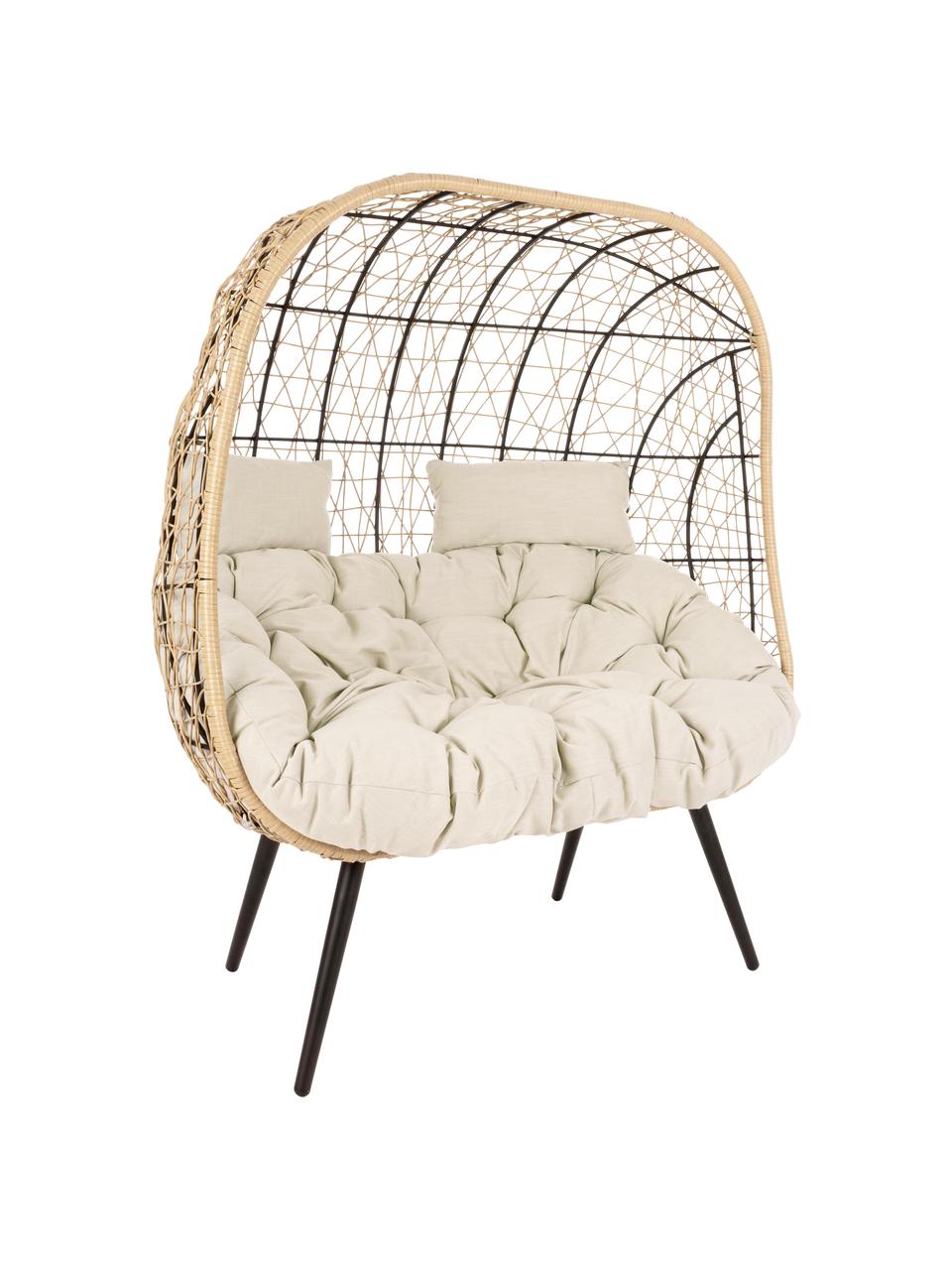 Outdoor bank Marley (2-zits), Frame: gepoedercoat aluminium, Zitvlak: synthetische vezels, Bekleding: polyester, Beige, crèmekleurig, zwart, B 115 x D 107 cm