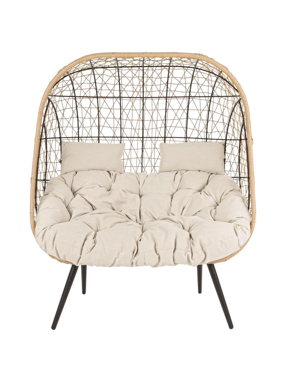 Garten-Loungesofa Marley aus Kunststoff-Geflecht (2-Sitzer), Gestell: Aluminium, pulverbeschich, Sitzfläche: Synthetikfasern, Bezug: Polyester, Beige, Creme, Schwarz, B 115 x T 107 cm