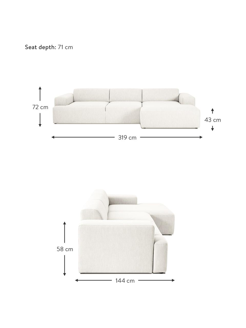 Ecksofa Melva (4-Sitzer) in Beige, Bezug: Polyester Der hochwertige, Gestell: Massives Kiefernholz, Spa, Füße: Kiefernholz Die Füße befi, Webstoff Beige, B 319 x T 144 cm