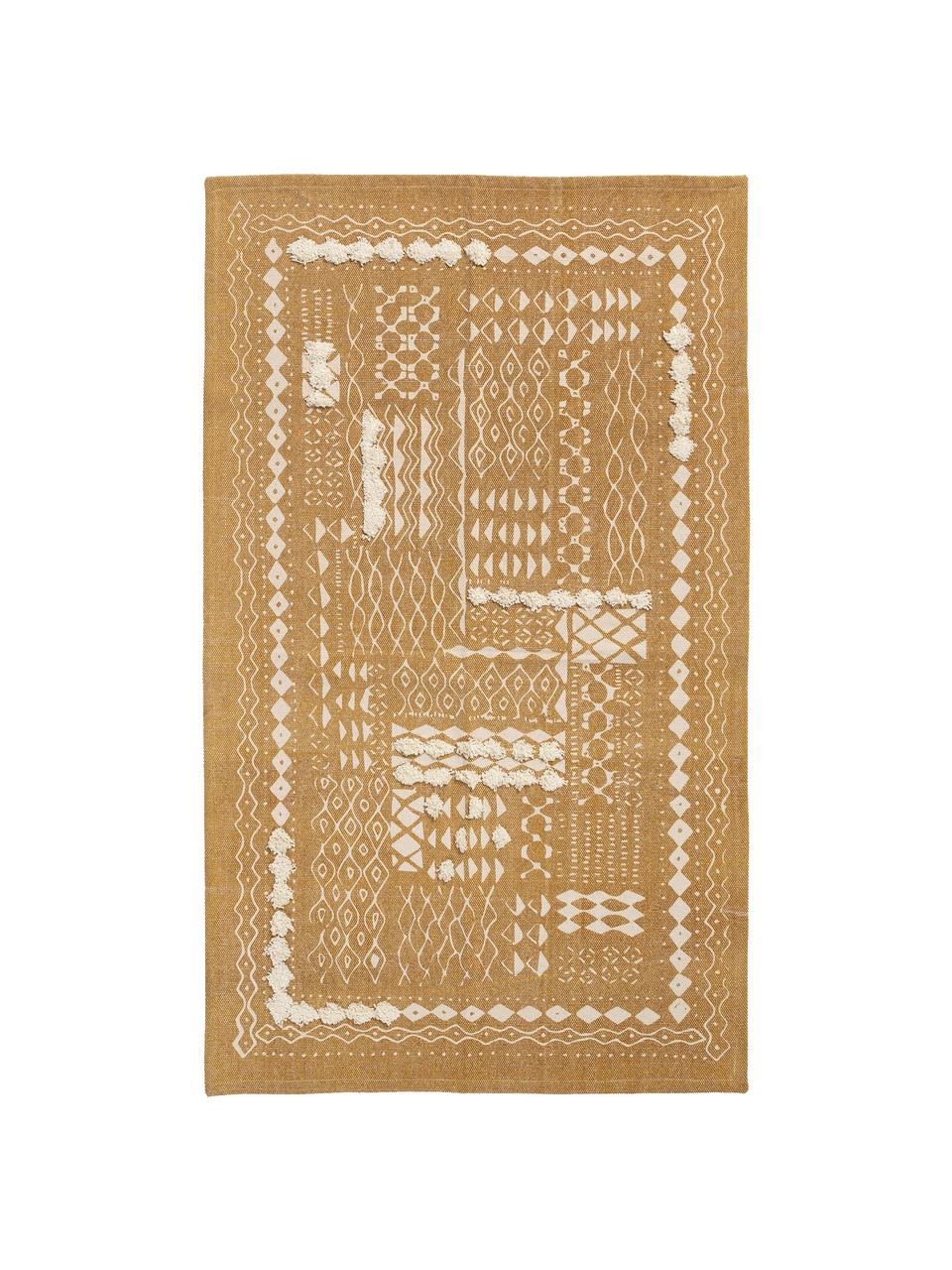 Boho Baumwollteppich Boa mit Hoch-Tief-Muster in Senfgelb/Weiss, 100% Baumwolle, Gelb, Weiss, B 150 x L 200 cm (Grösse S)