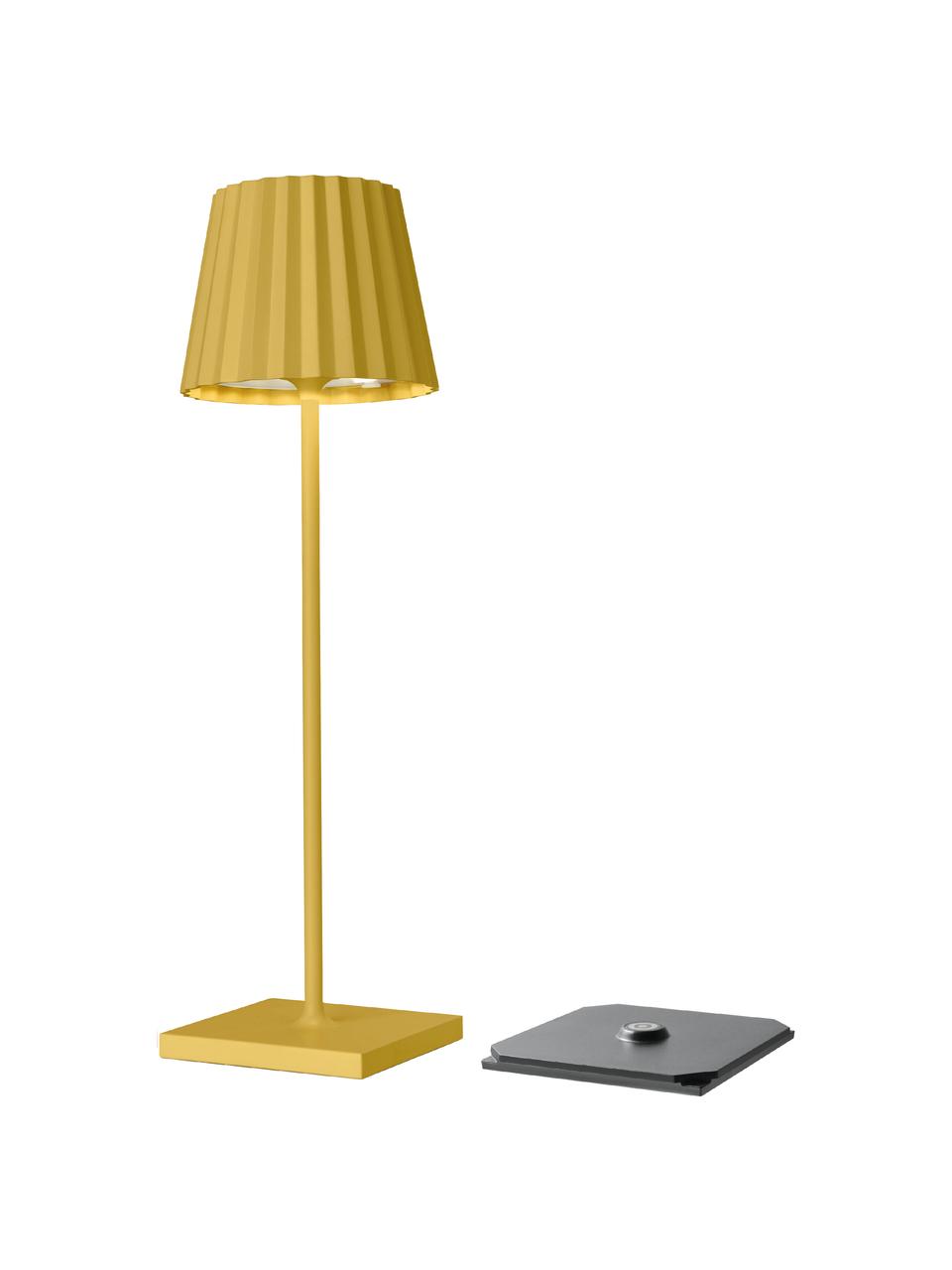Mobile Dimmbare Außentischlampe Trellia in Gelb, Lampenschirm: Aluminium, beschichtet, Lampenfuß: Aluminium, beschichtet, Gelb, Schwarz, Ø 12 x H 38 cm