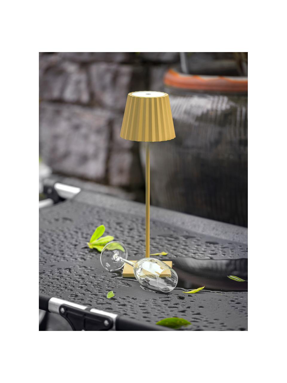 Mobile Dimmbare LED-Aussentischlampe Trellia in Gelb, Lampenschirm: Aluminium, beschichtet, Gelb, Ø 12 x H 38 cm