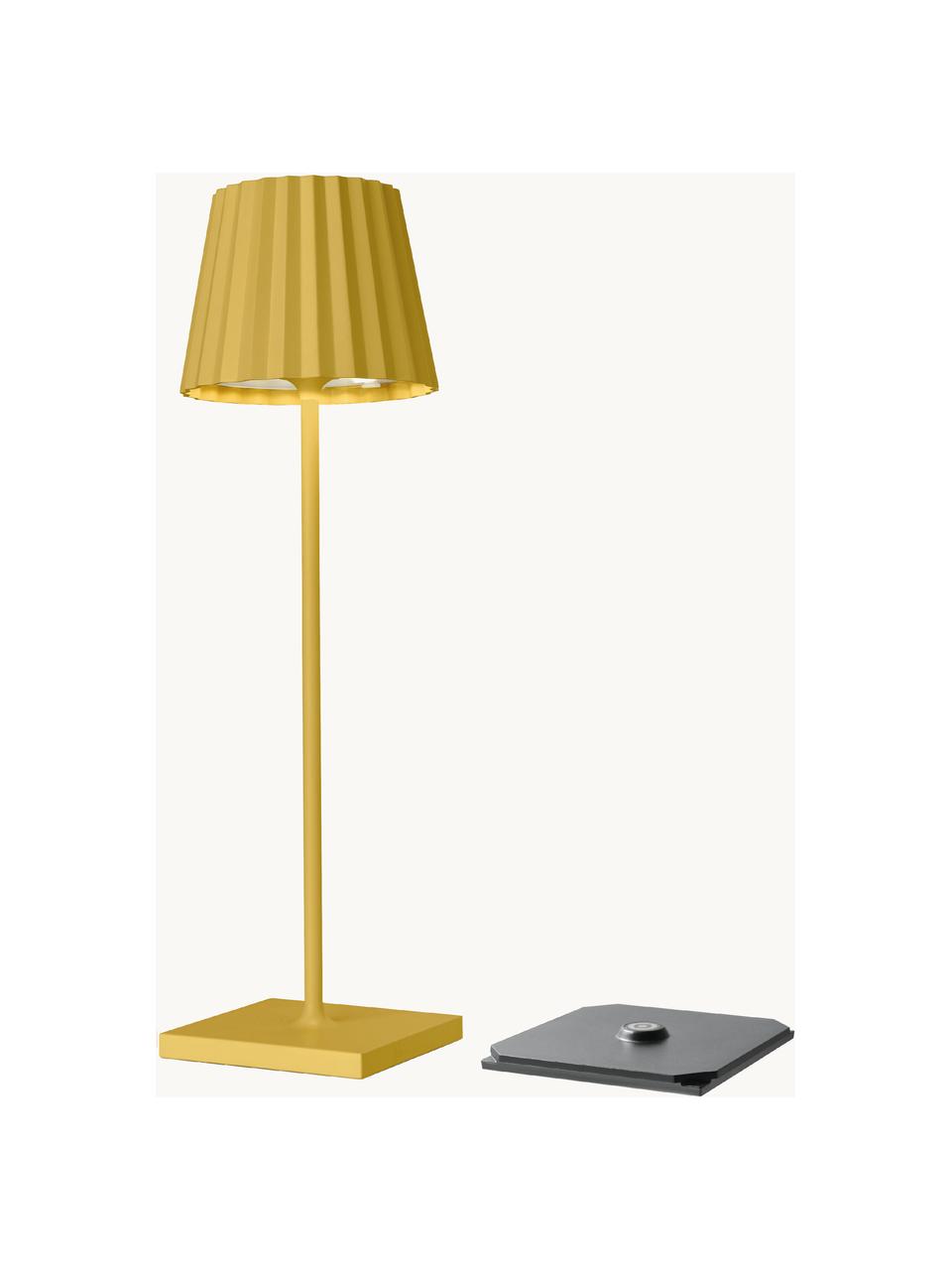 Lámpara de mesa LED regulable para exterior Trollia, portátil, Pantalla: aluminio recubierto, Cable: plástico, Amarillo, Ø 12 x Al 38 cm