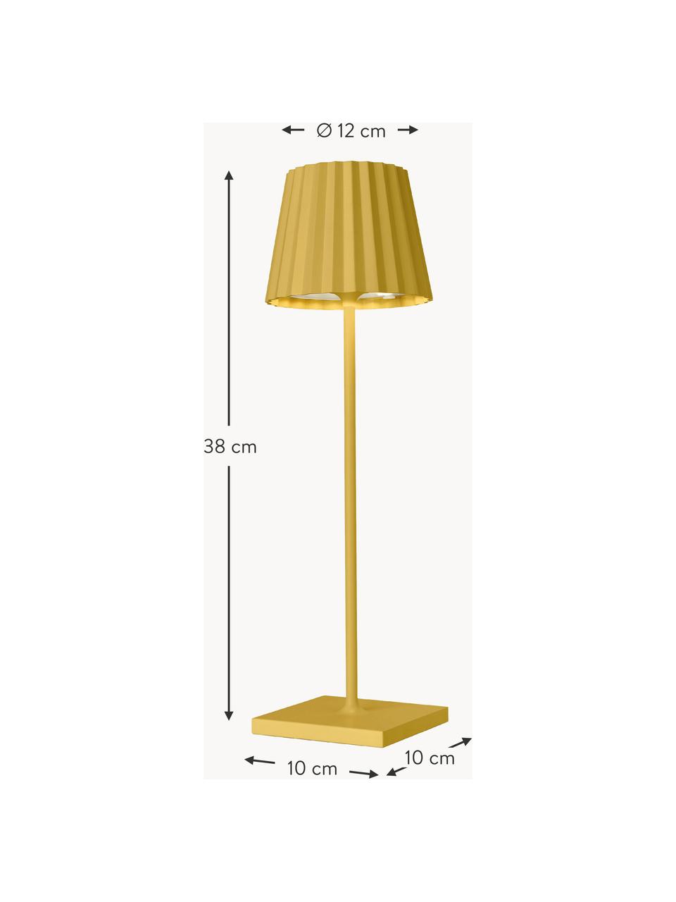 Mobiele dimbare LED outdoor tafellamp Trellia in geel, Lampenkap: gecoat aluminium, Lampvoet: gecoat aluminium, Geel, Ø 12 x H 38 cm