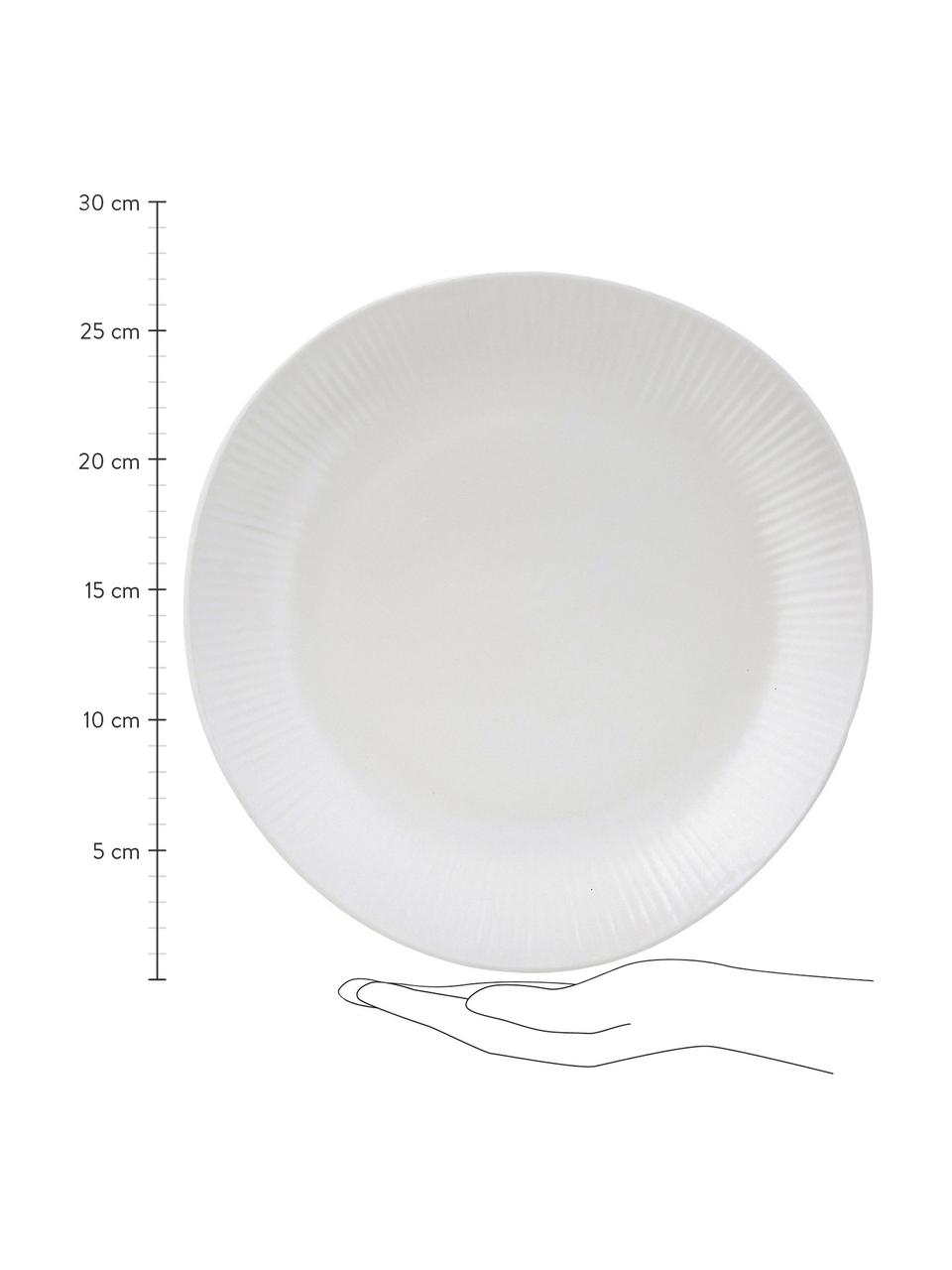 Assiette plate faite main avec rainures légères Sandvig, 4 pièces, Blanc cassé