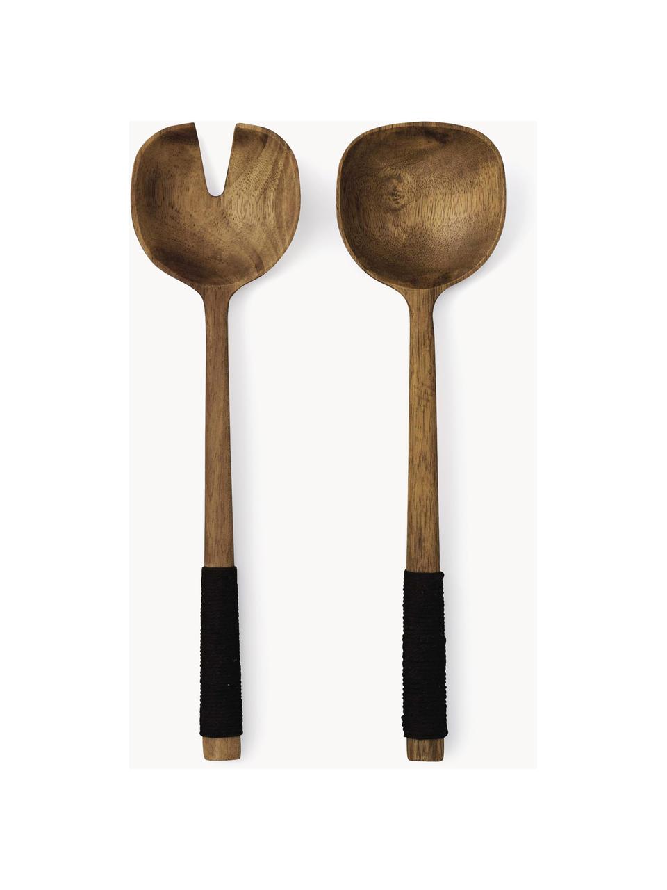 Set di 2 posate da insalata in legno di acacia Cuba Marone, Posate: legno di acacia, Manico: nylon, Legno d'acacia, nero, Lung. 31 cm