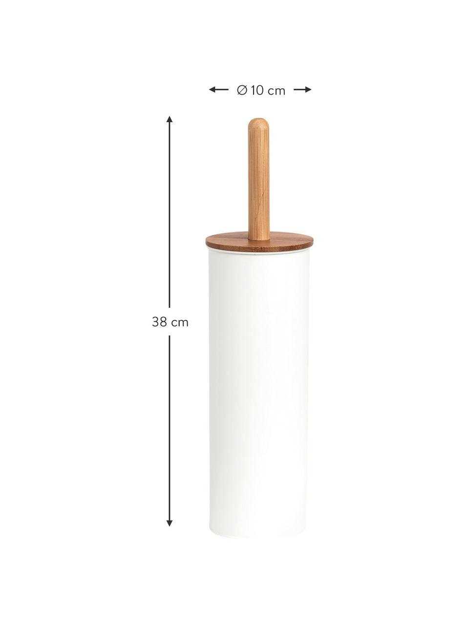Scopino WC Tallin, Contenitore: metallo rivestito, Coperchio: bambù, Bianco, Ø 10 x Alt. 38 cm