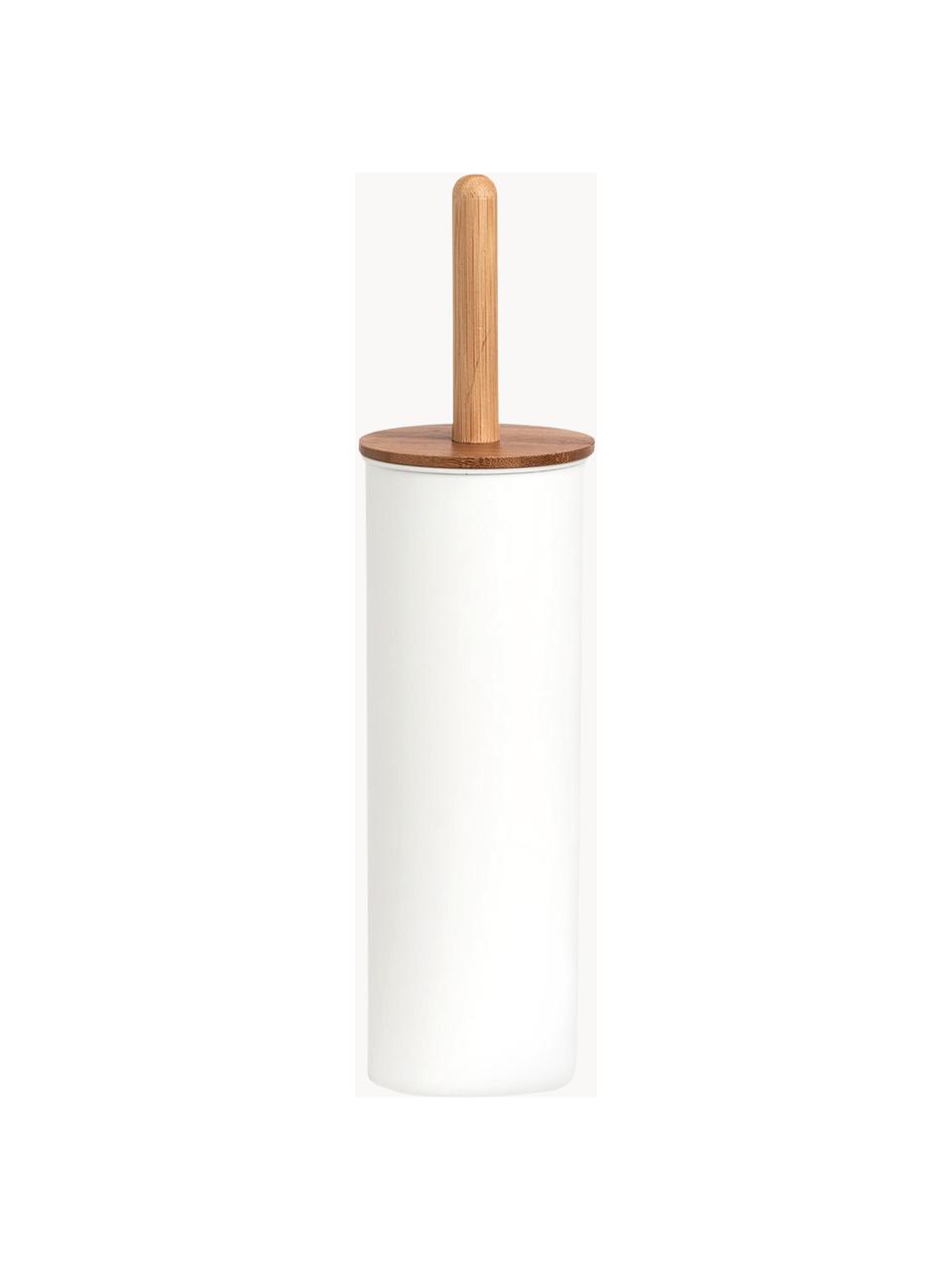 Escobilla de baño Tallin, Recipiente: metal recubierto, Blanco, madera clara, Ø 10 x Al 38 cm