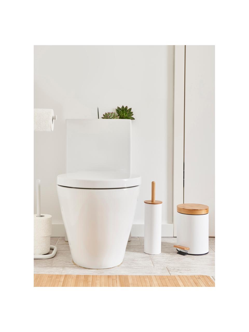 Toilettenbürste Tallin, Behälter: Metall, beschichtet, Deckel: Bambus, Weiß, Helles Holz, Ø 10 x H 38 cm