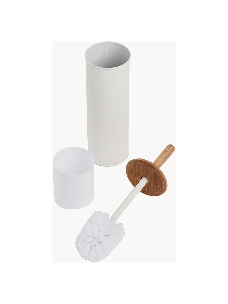 Toiletborstel Tallin, Houder: gecoat metaal, Deksel: bamboe, Wit, helder hout, Ø 10 x H 38 cm