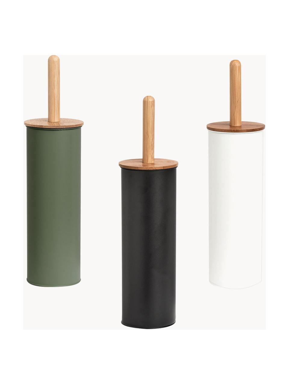 Toiletborstel Tallin, Houder: gecoat metaal, Deksel: bamboe, Wit, helder hout, Ø 10 x H 38 cm