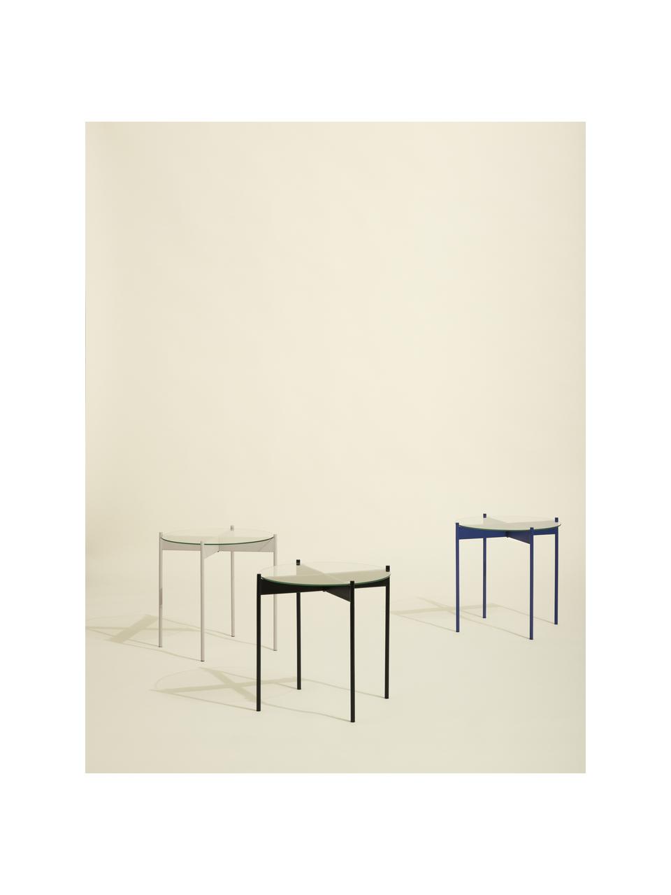 Kulatý kovový odkládací stolek se skleněnou deskou Beam, Tmavě modrá, Ø 45 cm, V 42 cm