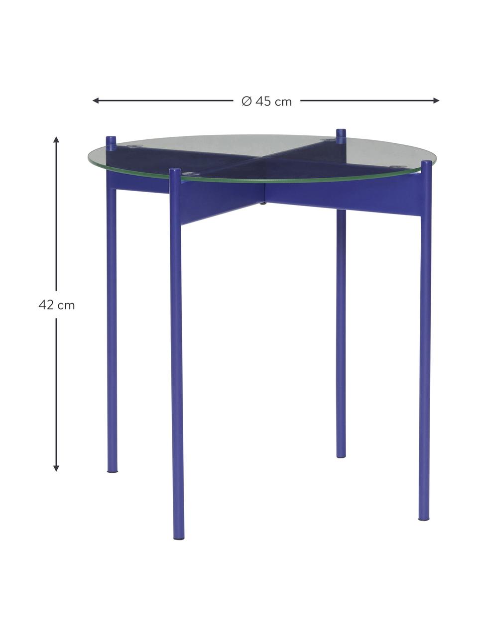 Okrągły stolik pomocniczy z metalu ze szklanym blatem Beam, Blat: szkło, Stelaż: metal powlekany, Ciemny niebieski, Ø 45 x W 42 cm