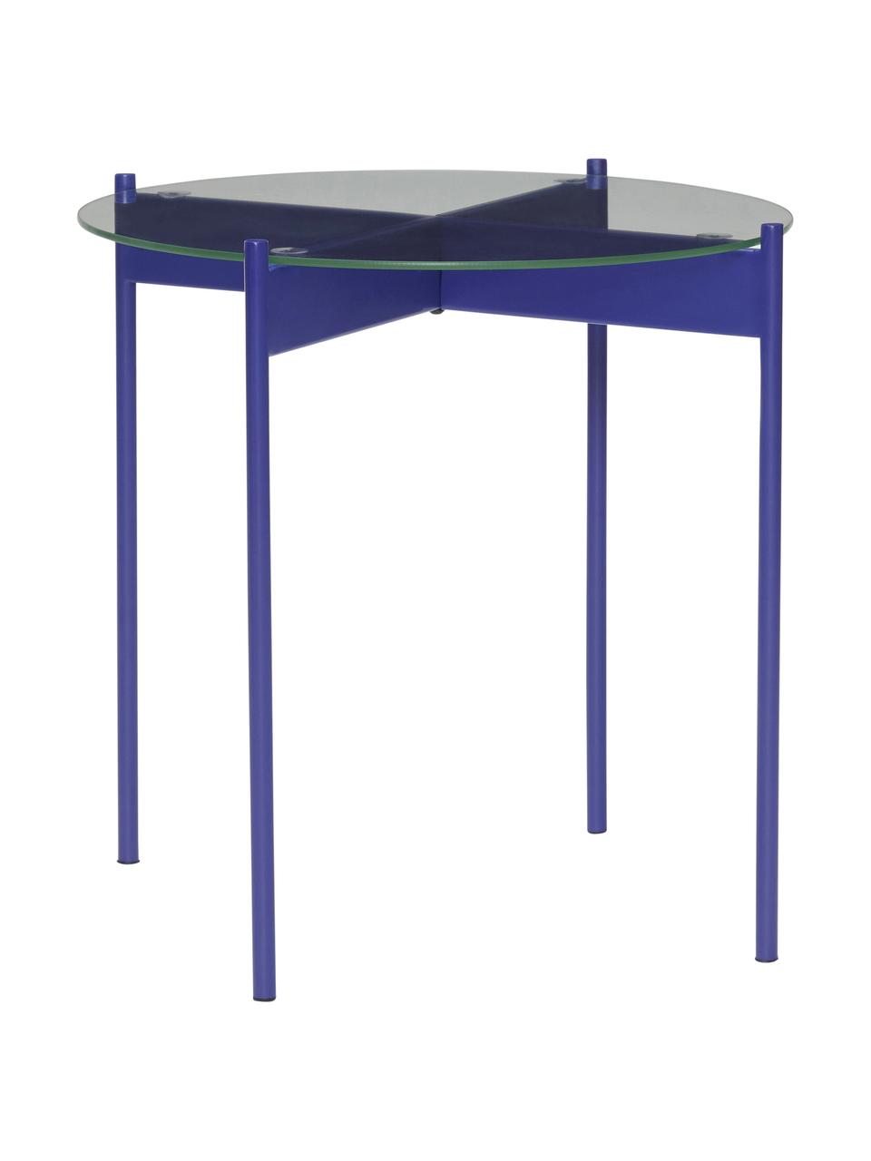 Tavolino rotondo in metallo blu scuro con piano in vetro Beam, Struttura: metallo rivestito, Blu scuro, Ø 45 x Alt. 42 cm