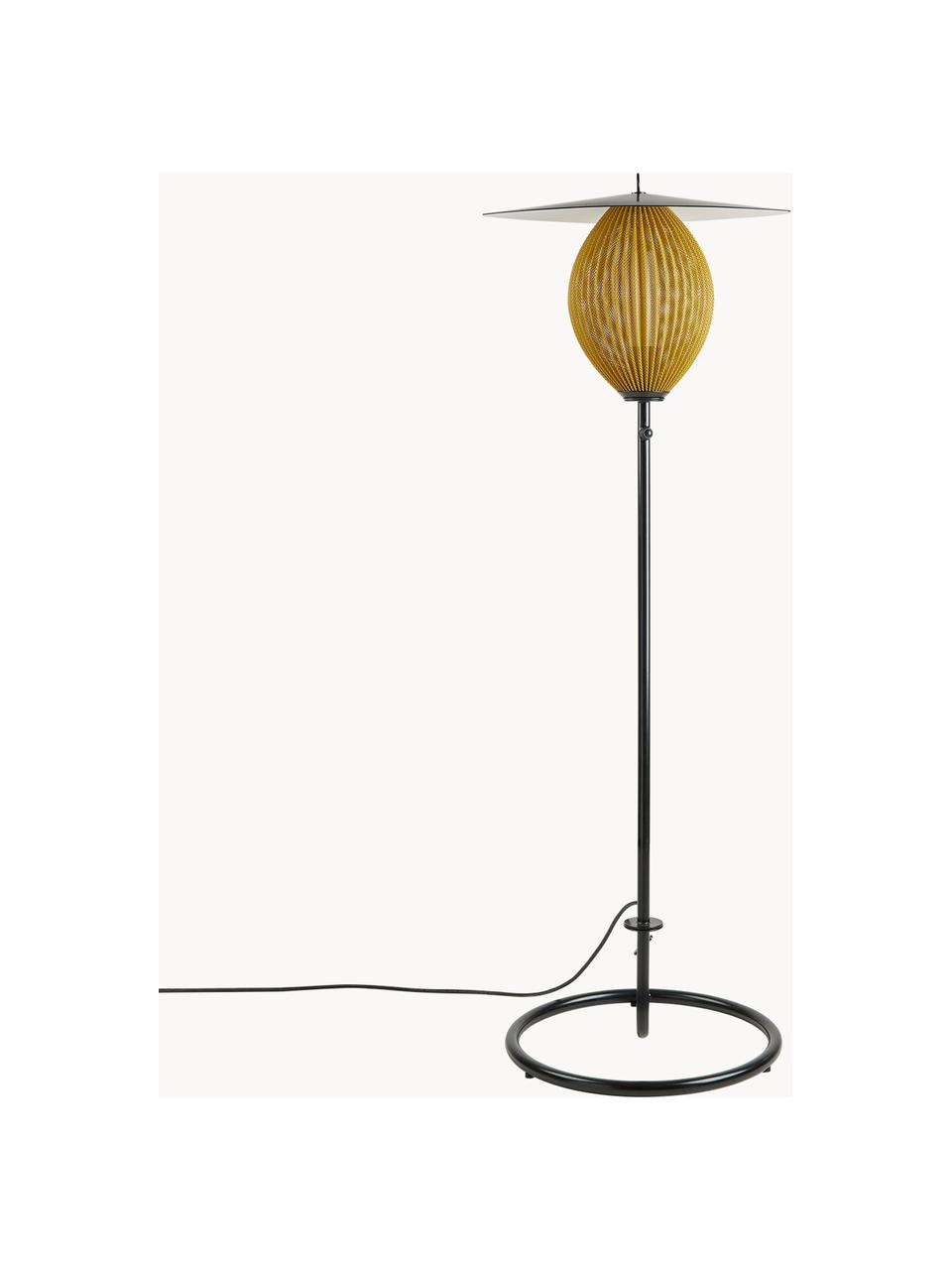 Kleine outdoor vloerlamp Satellite, Lampenkap: plaatstaal, gecoat, Okergeel, zwart, H 128 cm