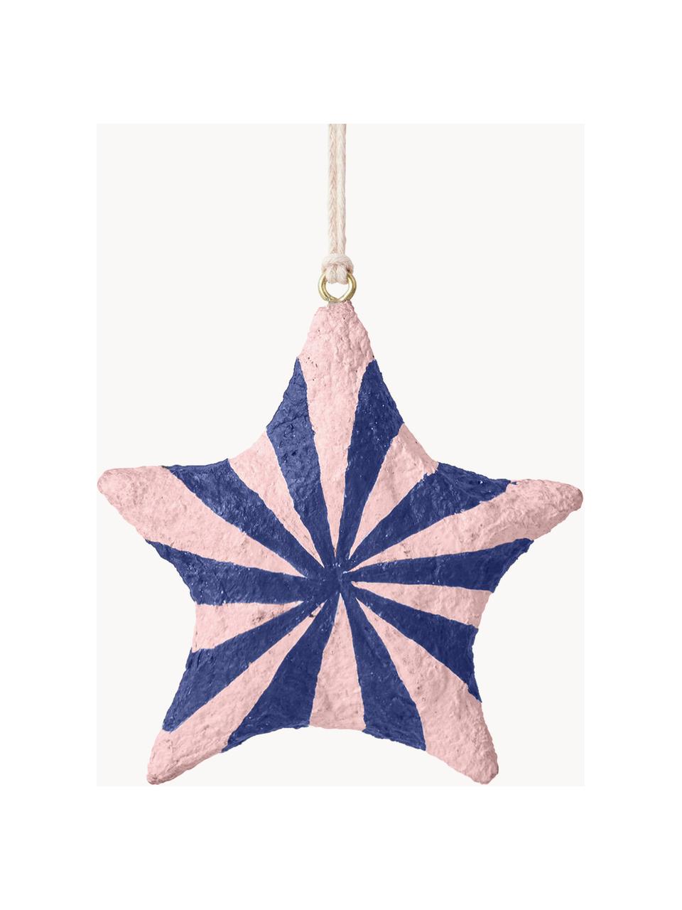 Adornos navideños estrella Bomuld, 4 uds., Tejido de algodón, Rosa claro, azul royal, Ø 9 x Al 9 cm