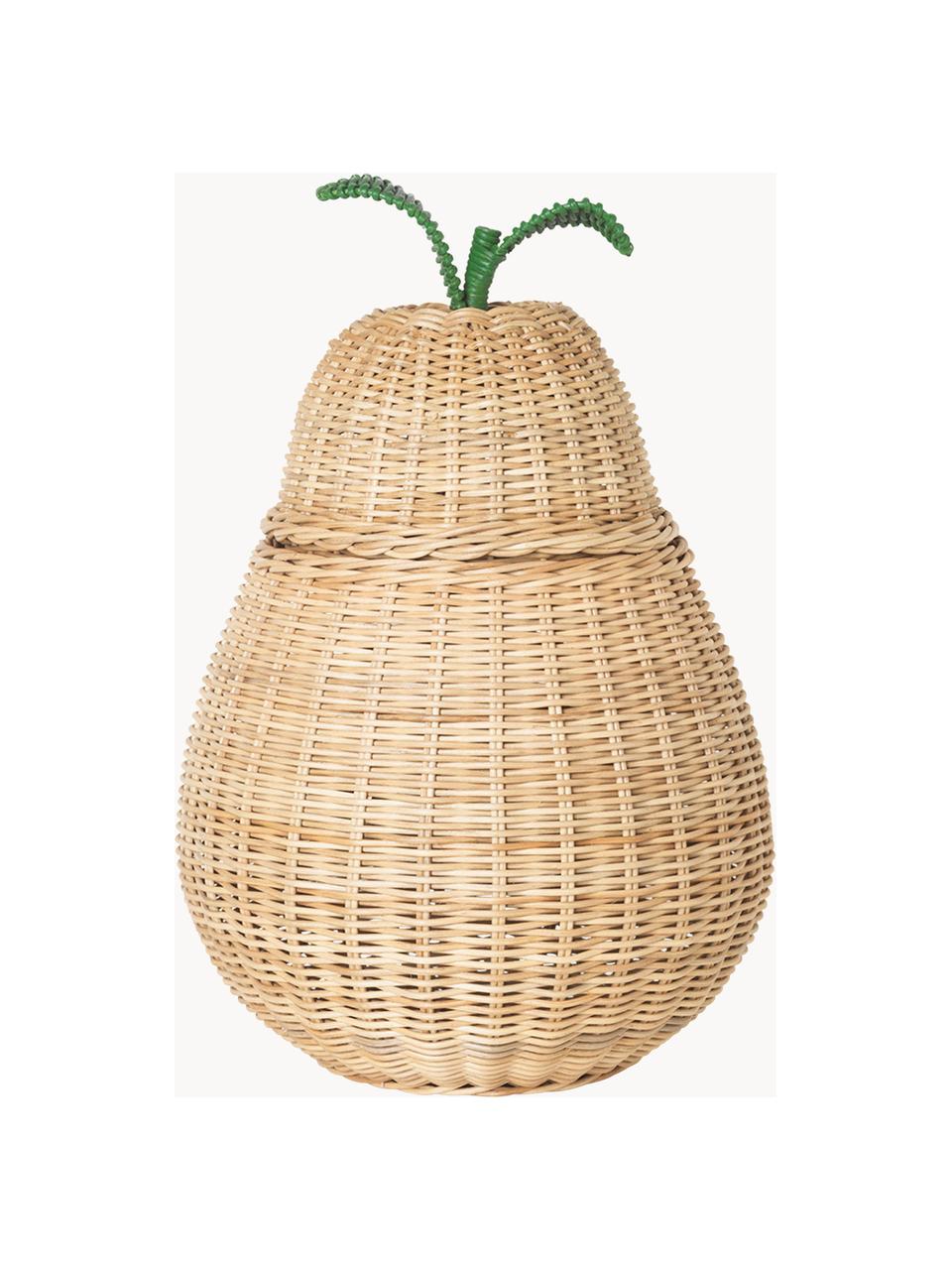 Handgefertigter Aufbewahrungskorb Pear aus Rattan, Rattan, Beige, Grün, Ø 35 x H 59 cm