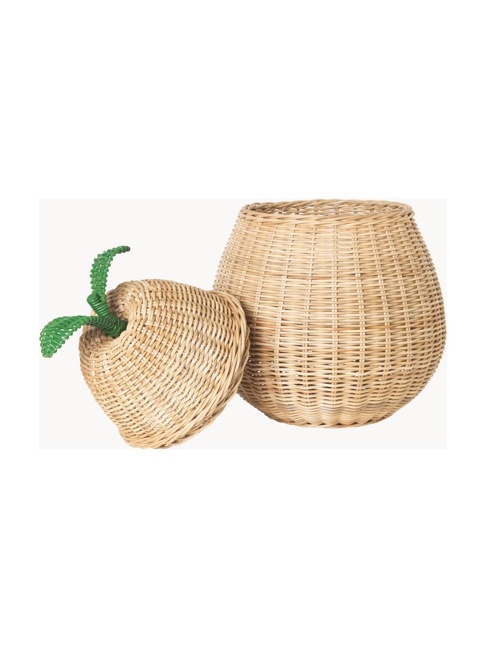 Handgefertigter Aufbewahrungskorb Pear aus Rattan, Rattan, Beige, Grün, Ø 35 x H 59 cm