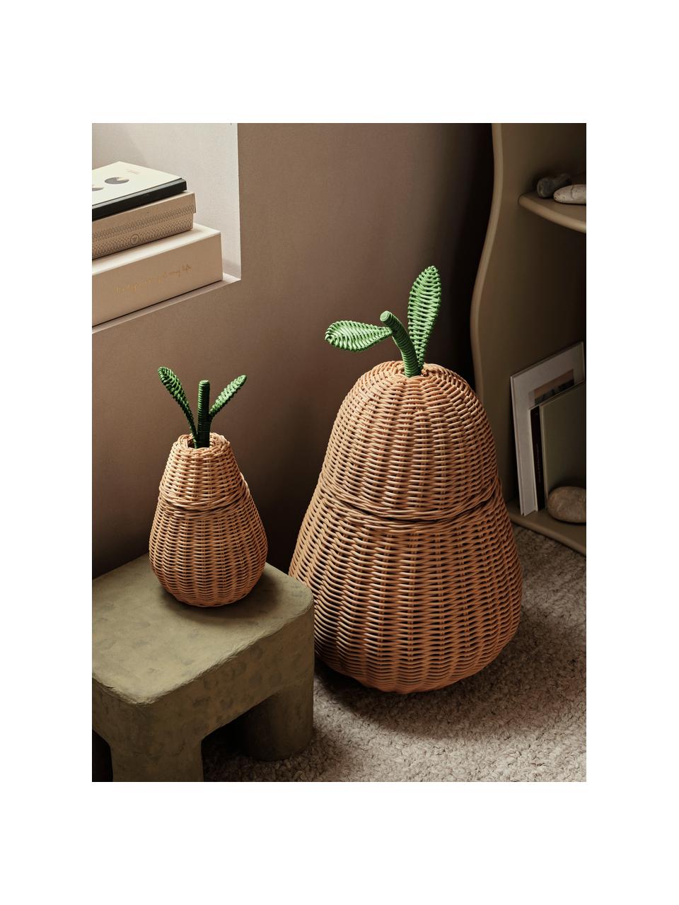 Handgefertigter Aufbewahrungskorb Pear aus Rattan, Rattan, Beige, Grün, Ø 35 x H 59 cm