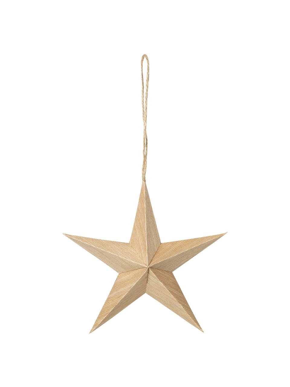 Adornos navideños estrella Venice, 2 uds., Madera de álamo, Claro madera, Ø 15 x Al 5 cm