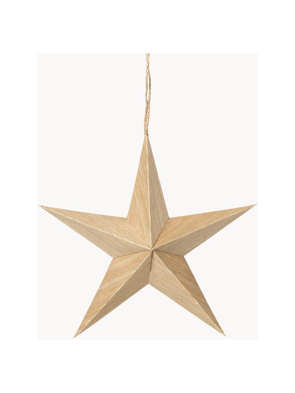 Adornos navideños estrella Venice, 2 uds., Madera de álamo, Claro madera, Ø 15 x Al 5 cm