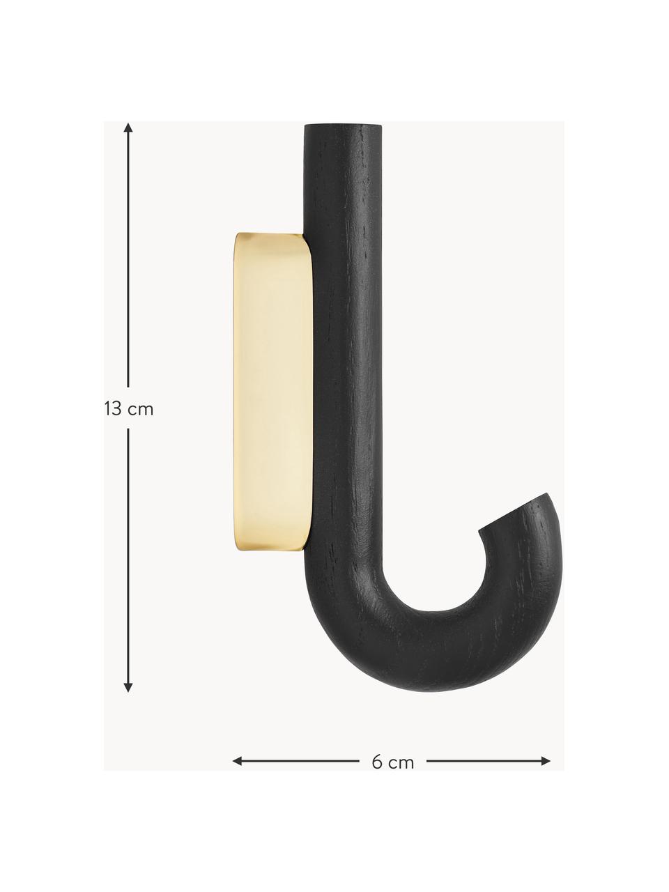Eichenholz-Wandhaken Umbrella, in verschiedenen Größen, Haken: Eichenholz, Schwarz, Goldfarben, B 13 x H 19 cm
